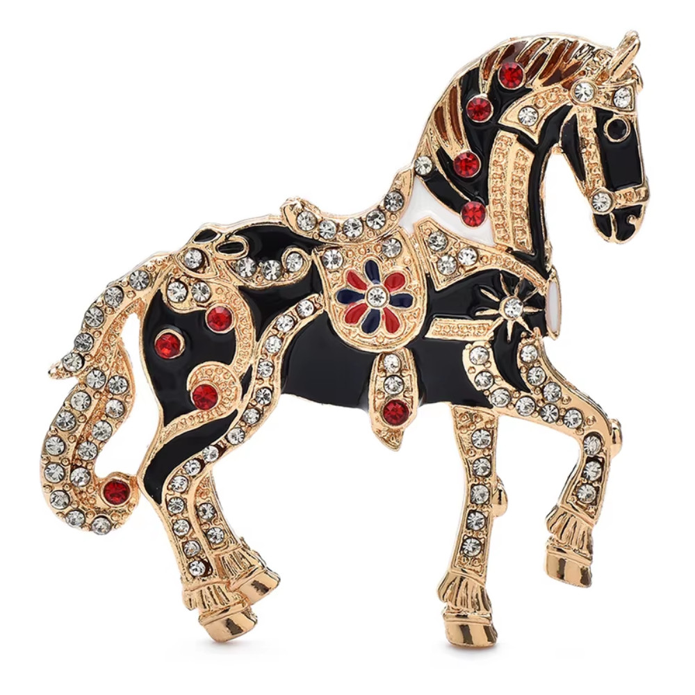 Mardi Gras Ornate Enamel Carousel Horse Brooch Pin Rhinestone Equestrian Jewelry