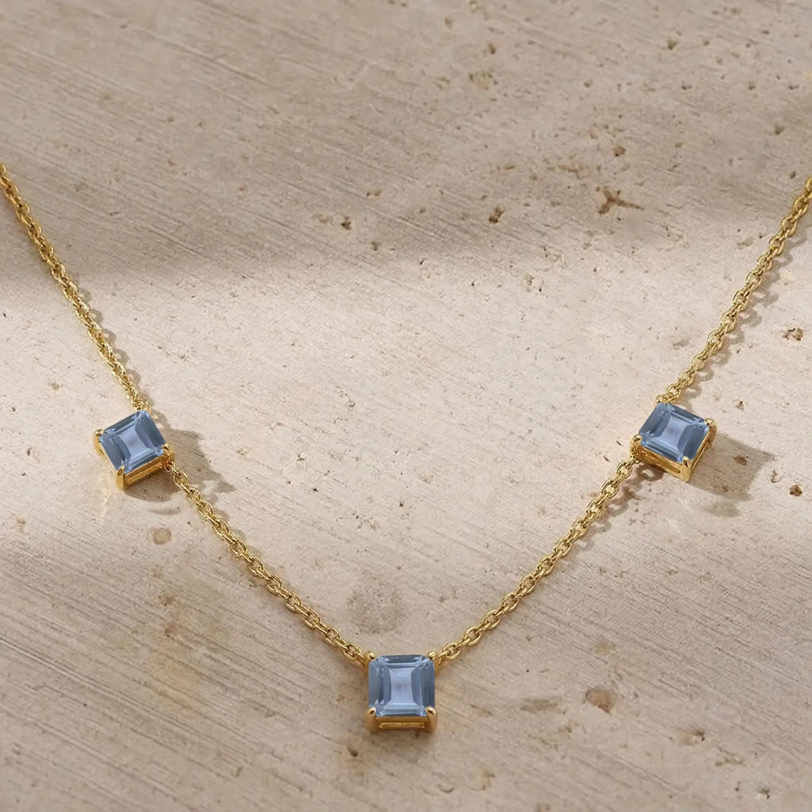 Alexandrite Necklace Gold, Asscher Cut Alexandrite Station Necklace