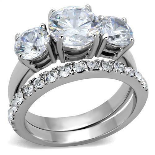 TK2177 – High polished (no plating) Stainless Steel Ring with AAA Grade CZ in