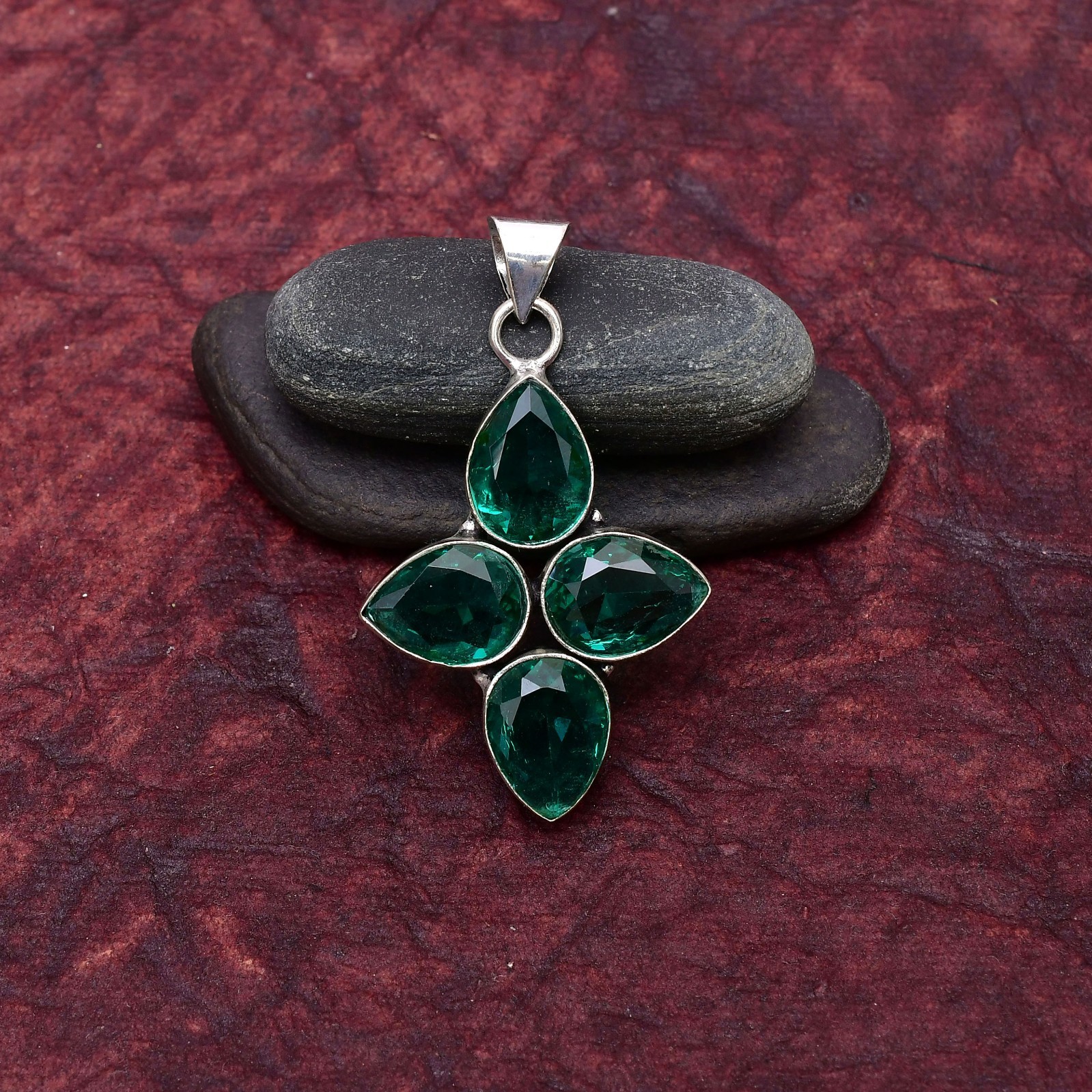 Paraiba Tourmaline Gemstone 925 sterling silver Handmade Cross Pendant 2.28″