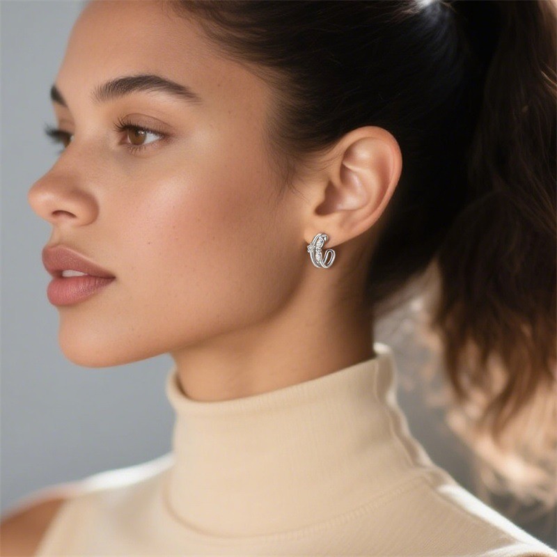 PANDACH 925 Sterling Silver Half-Circle Stud Earrings For Women Jewelry Gifts