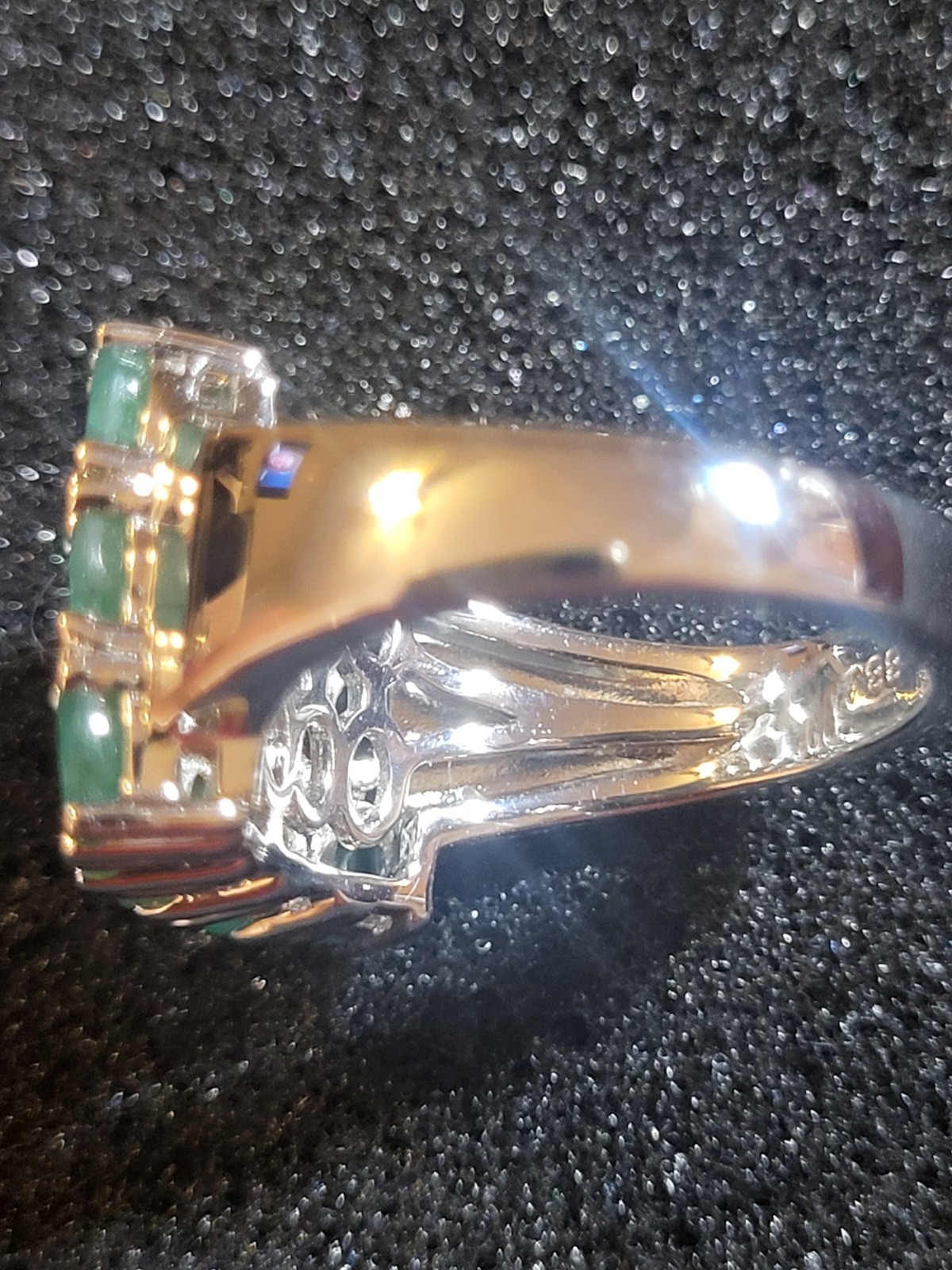 Mystical Zambian Green Emerald Rhodium over 925SS, Sz6, New