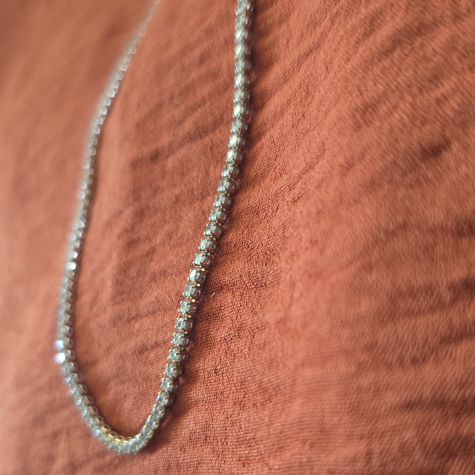 Silver Tone Clear Round Crystal Tennis Necklace Prong Set Tennis Chain