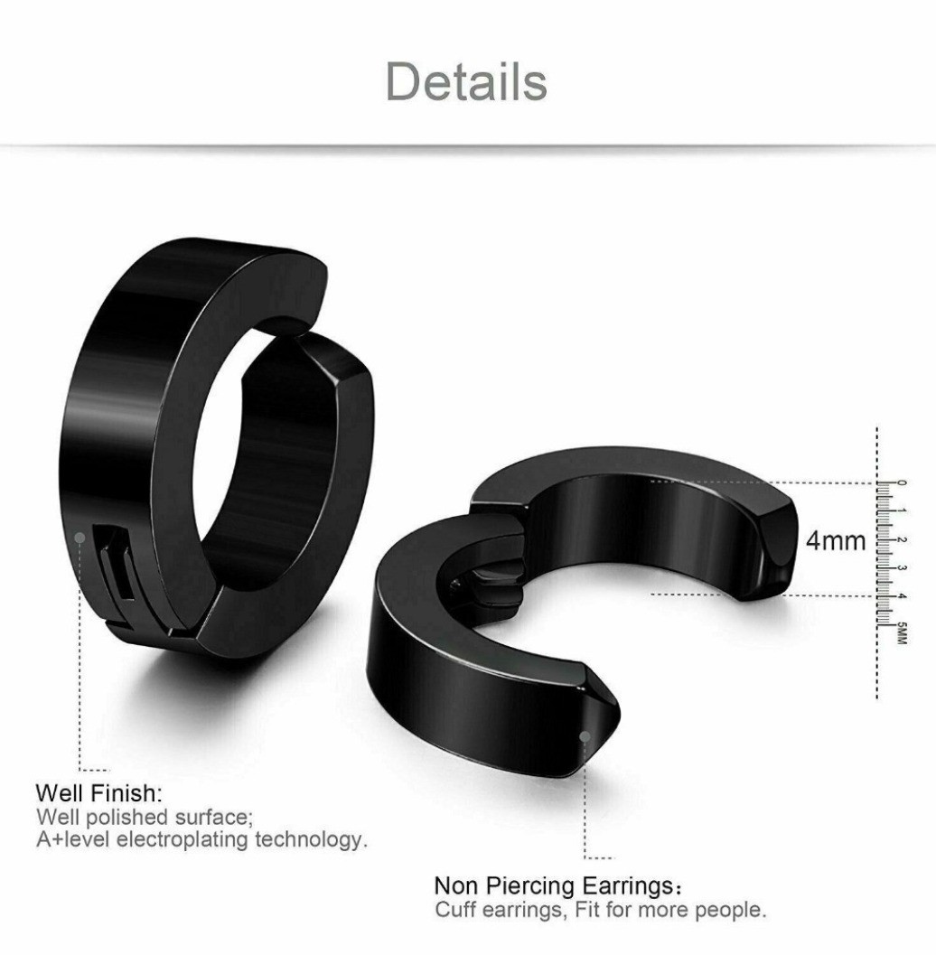 Mens Womens Stainless Steel Clip On Fake Ear Earrings Hoop Huggie Non-Piercing