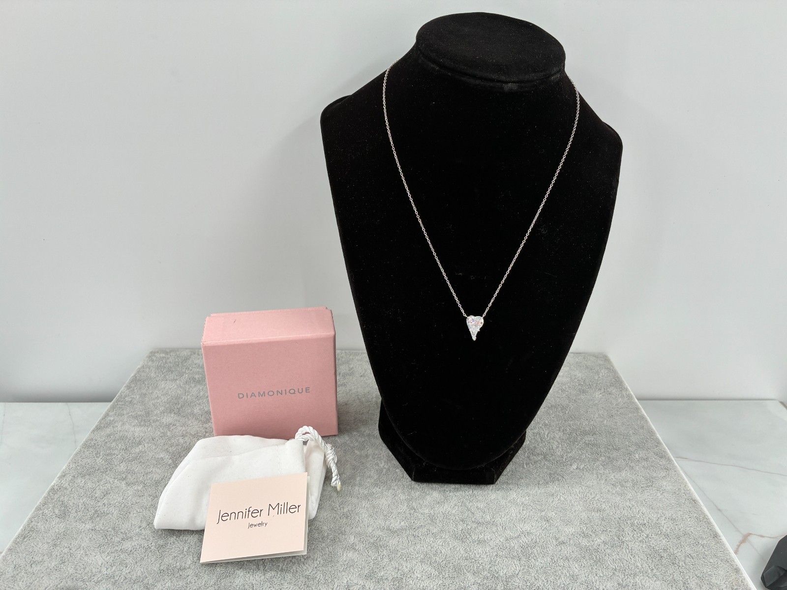 Diamonique Jennifer Miller Heart Charm Pendant Necklace Sterling 925 Rare Model