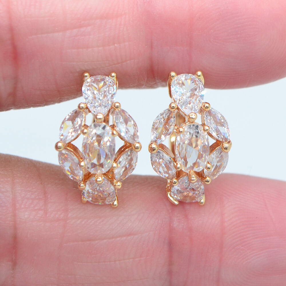 18K Yellow Gold Filled Multicolor Topaz Flower Waterdrop Huggie Earrings