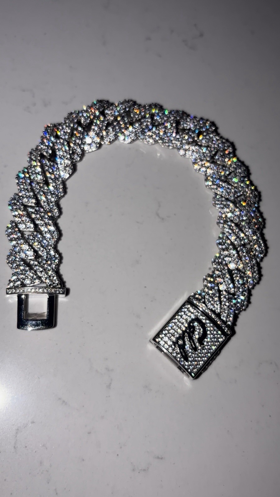GLD Diamond Prong Link Bracelet in White Gold – 19mm 9”