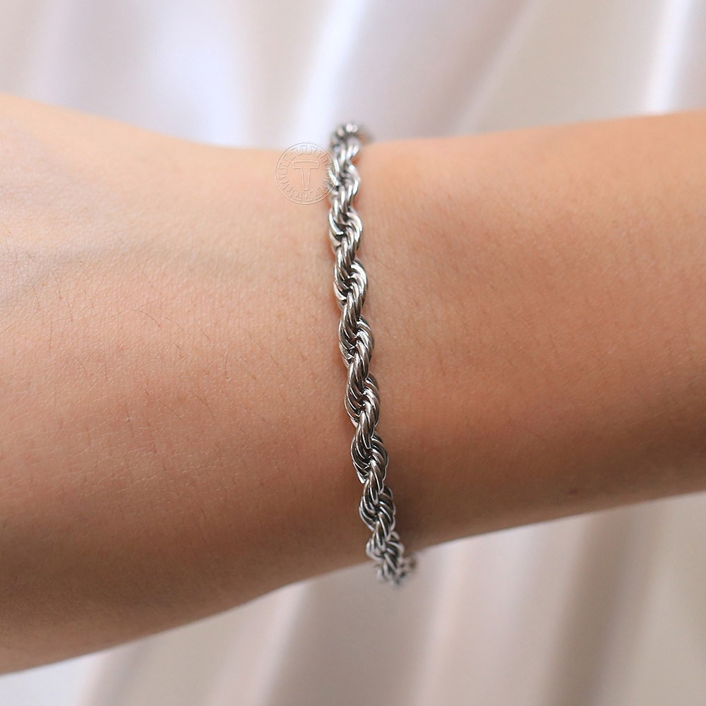 5mm Stainless Steel Twisted Rope Chain Necklace Bracelet Jewelry Set 7-30 inch