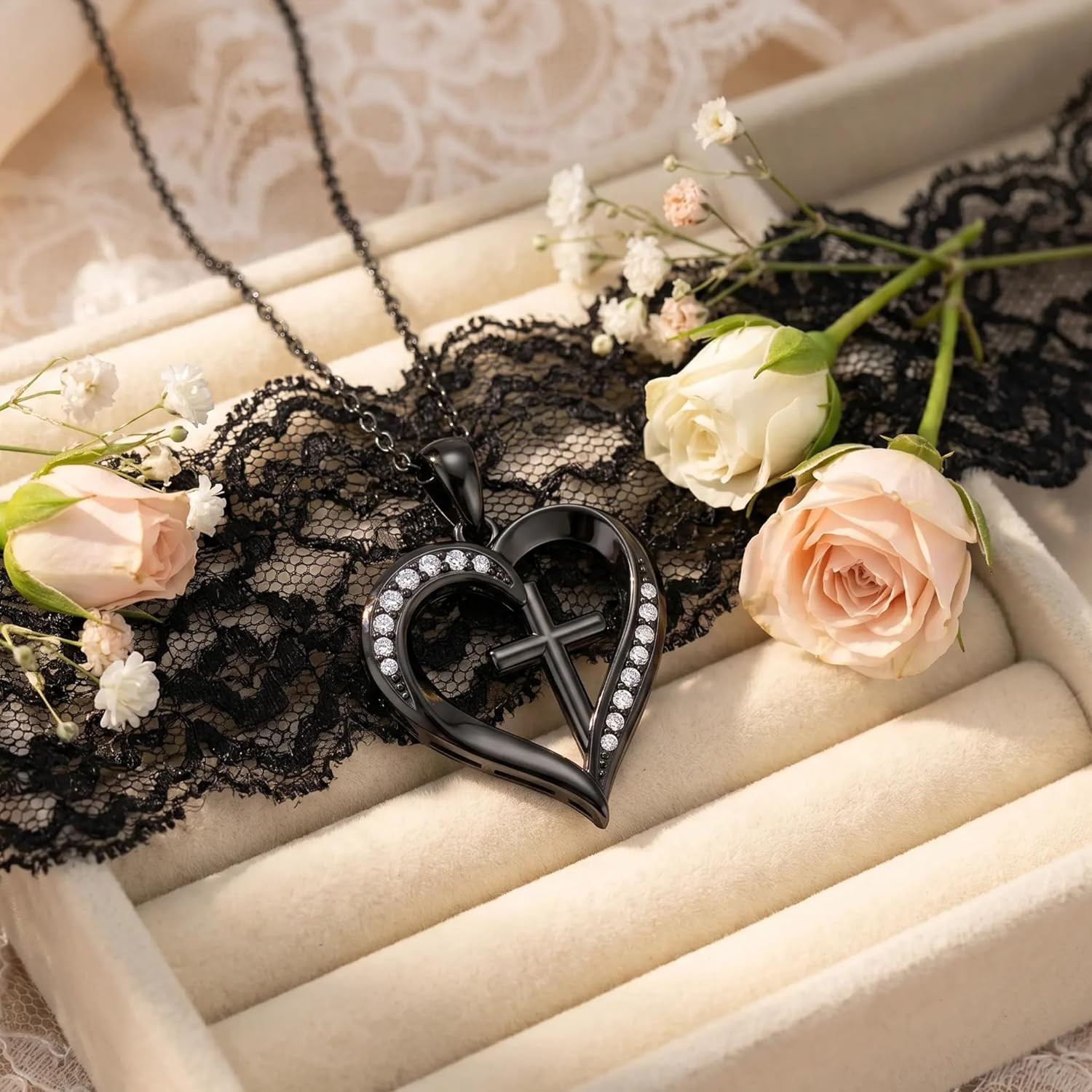 Heart Cross Necklace for Women Faith Pendant Christian Religious Jewelry Gift fo