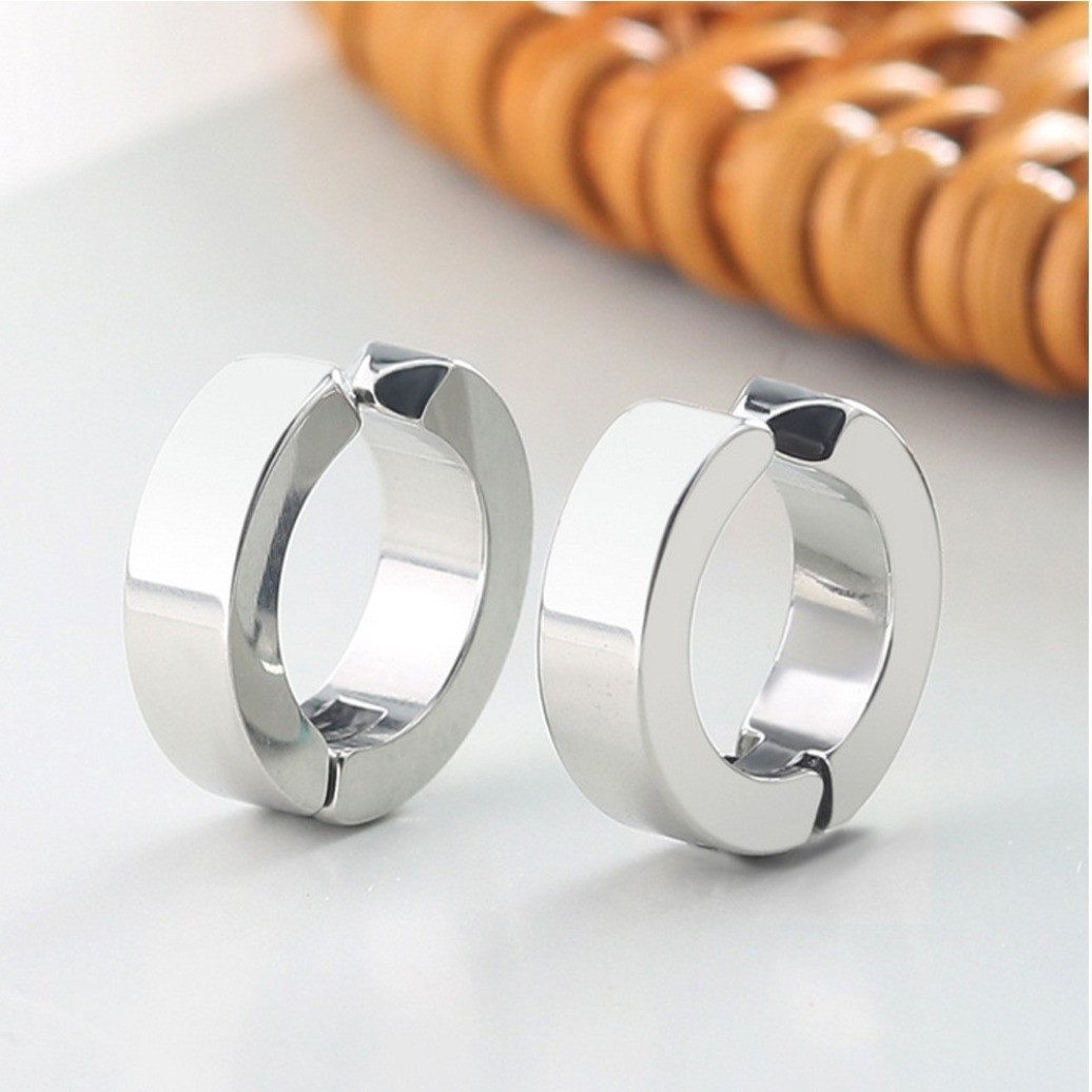 Mens Womens Stainless Steel Clip On Fake Ear Earrings Hoop Huggie Non-Piercing