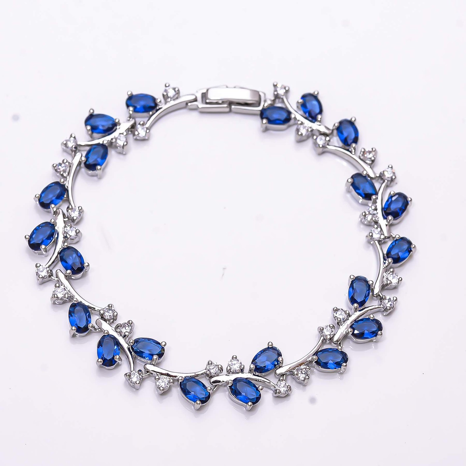 Blue Sapphire & CZ – Simulated 925 Sterling Silver Tennis Bracelet 7.99″ B70039