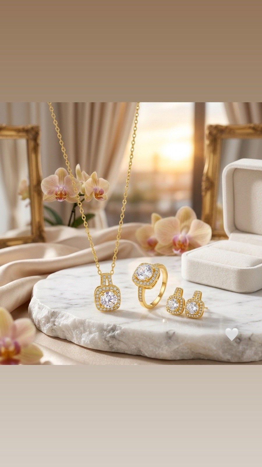 Luxury 3-Piece Gold Plated Halo Square Cubic Zirconia Jewelry Set