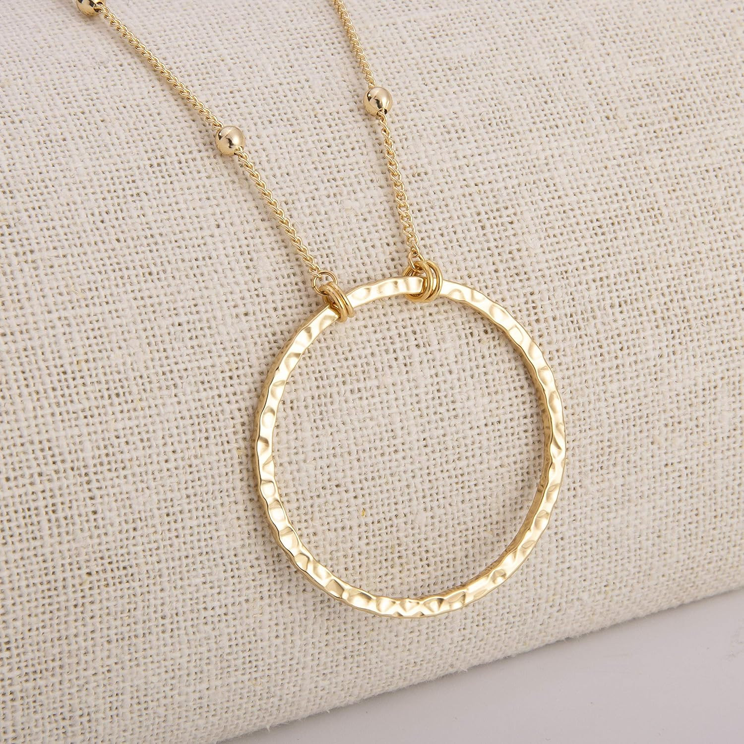 18K Gold Plated Circle Pendant Necklace Long Satellite Beaded Chain Jewelry for