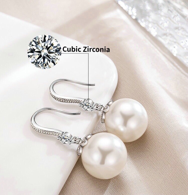 White Pearl Dangle Drop Earrings for Women,Elegant Pearl Earrings,Hook Earrings