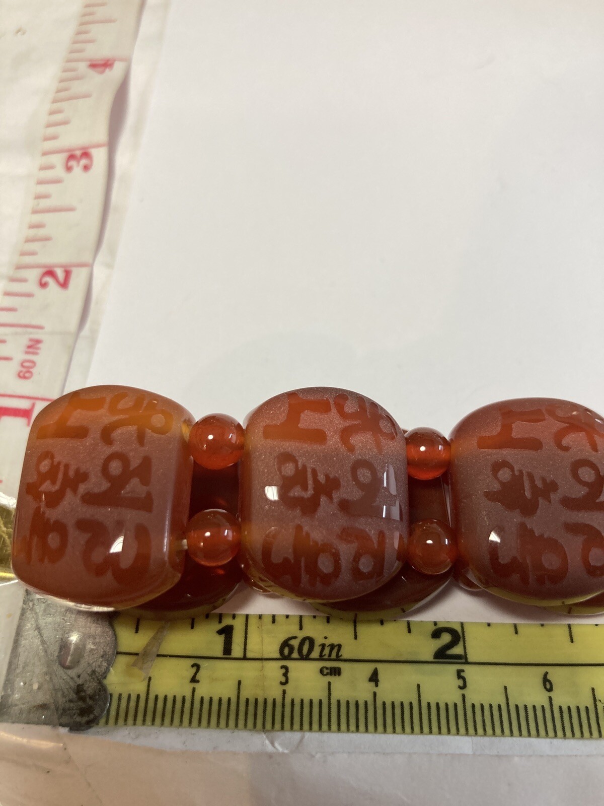 Amber Color Etched Stone Stretch Bracelet Heavy 55g Fashion Jewelry
