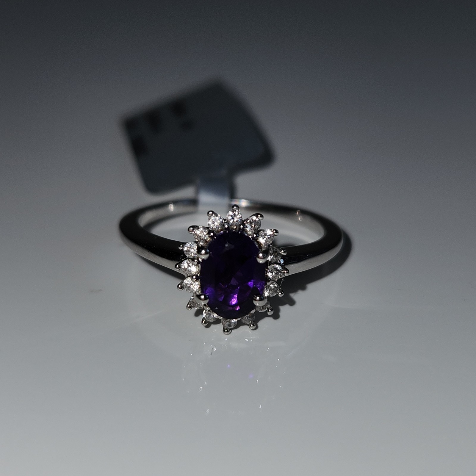 Zambian Amethyst Ring with White Zircon in Sterling Silver 1cts