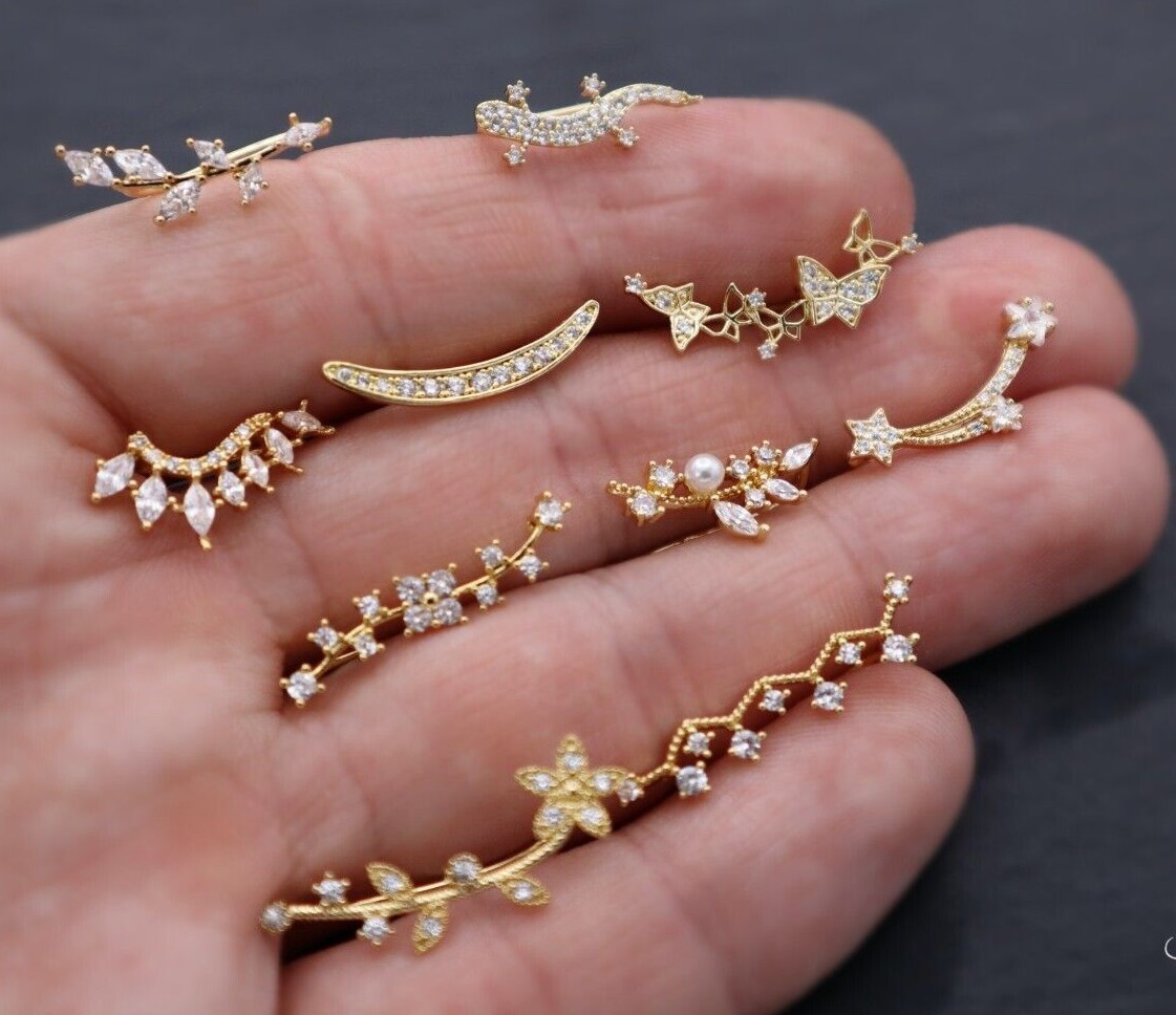 Beautiful Crawler Gold Silver Cartilage Helix Lobe Tragus Conch Earring Gift