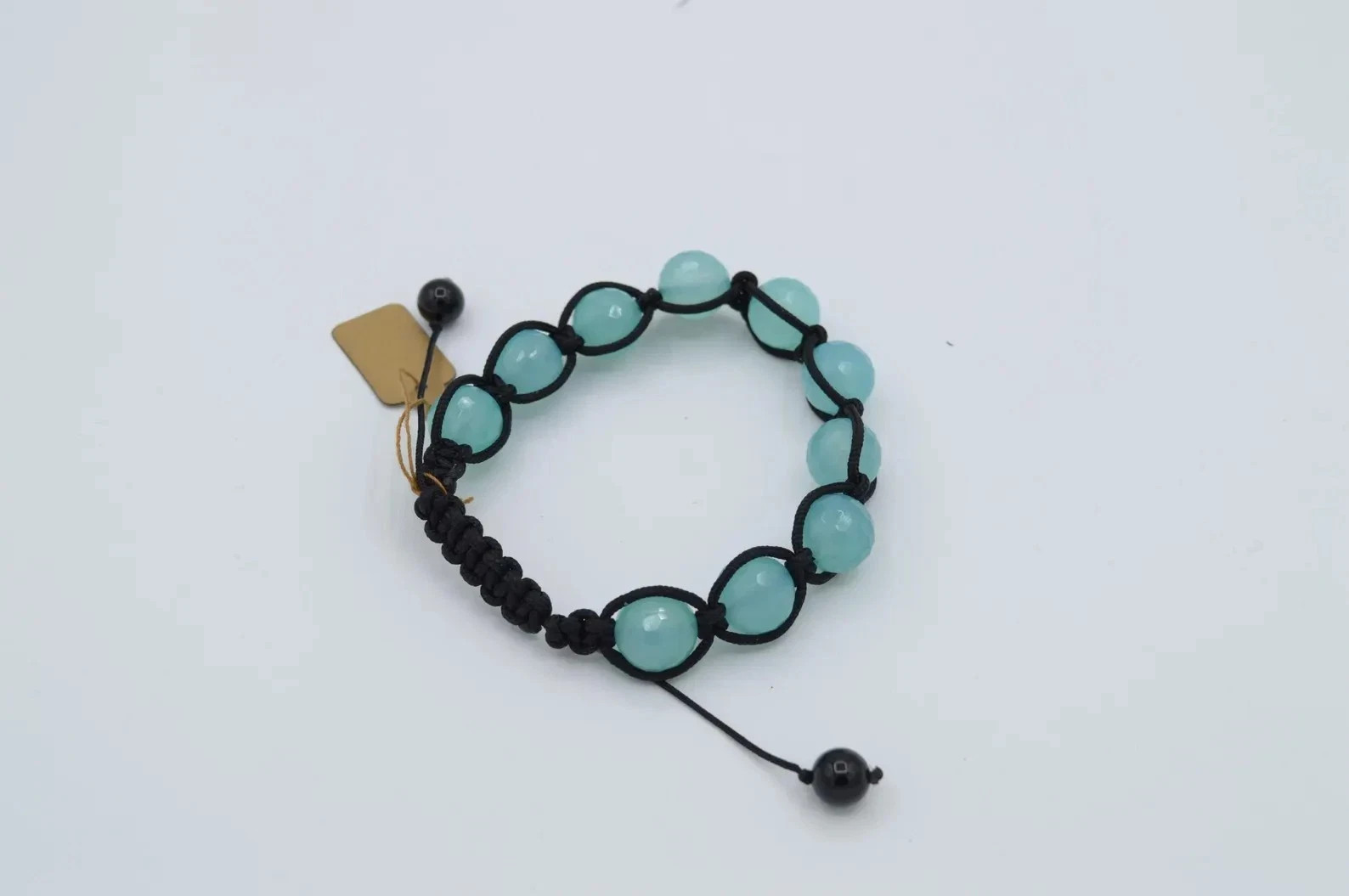 8MM Genuine Aqua Chalcedony Beaded Bracelet Adjustable Gemstone Black Cord