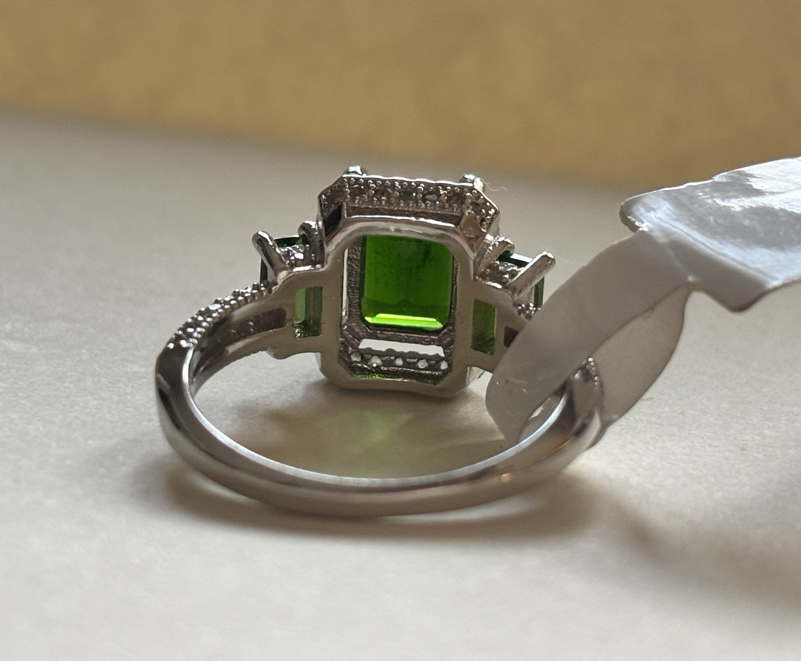 925 Silver Russian Chrome Diopside Emerald Cut Halo Cocktail Ring Prong Set Sz 6