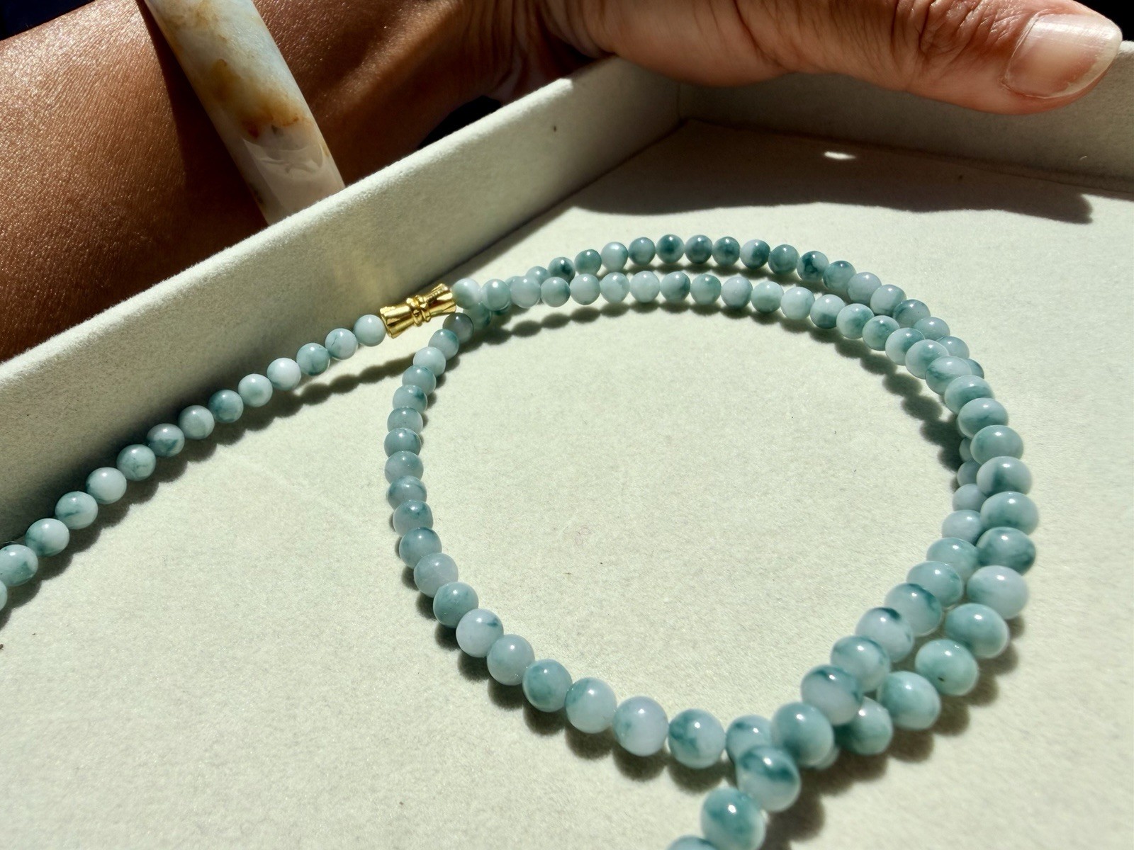 Burma jadeite necklace 4.7m blue Sky White Cloud type A Burmese Jade 翡翠蓝天白云