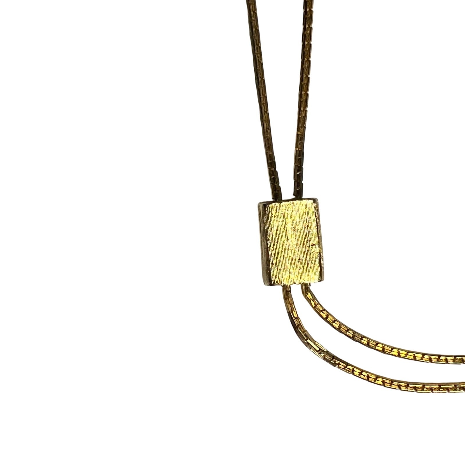 Gold Tone Lariat Necklace Adjustable Slide Pendant White Bead Tassel 17in
