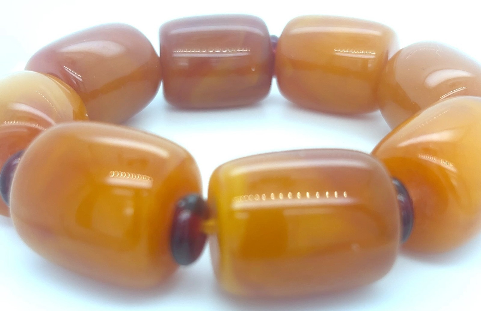 Faux Amber Chunky Stretch Bracelet 25mm Orange Beads Red Spacers 3.5oz