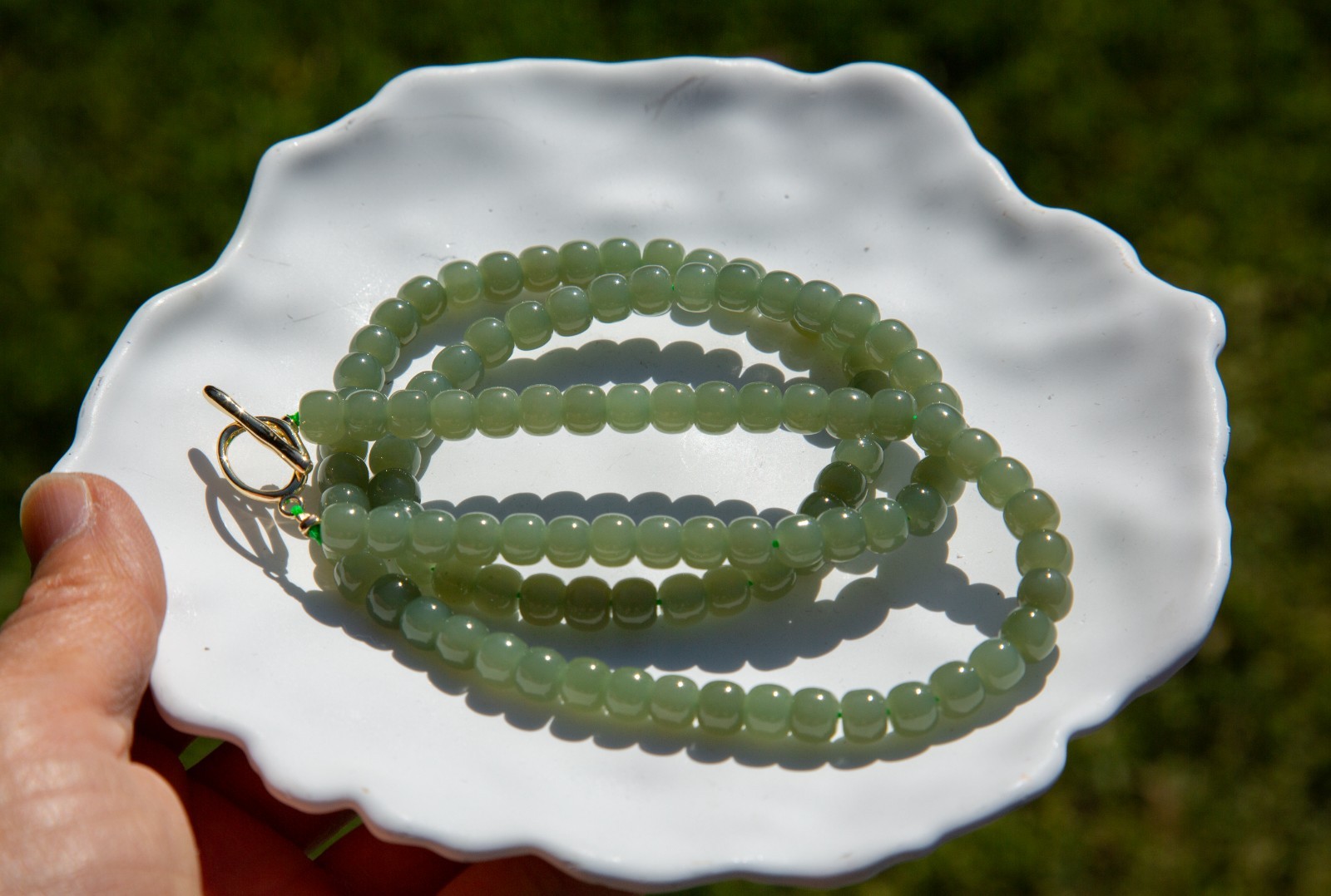 6.5mm+ Oily High Grade Qiemo Blue Hetian Nephrite Beaded Necklace| 油润且莫蓝和田玉老型