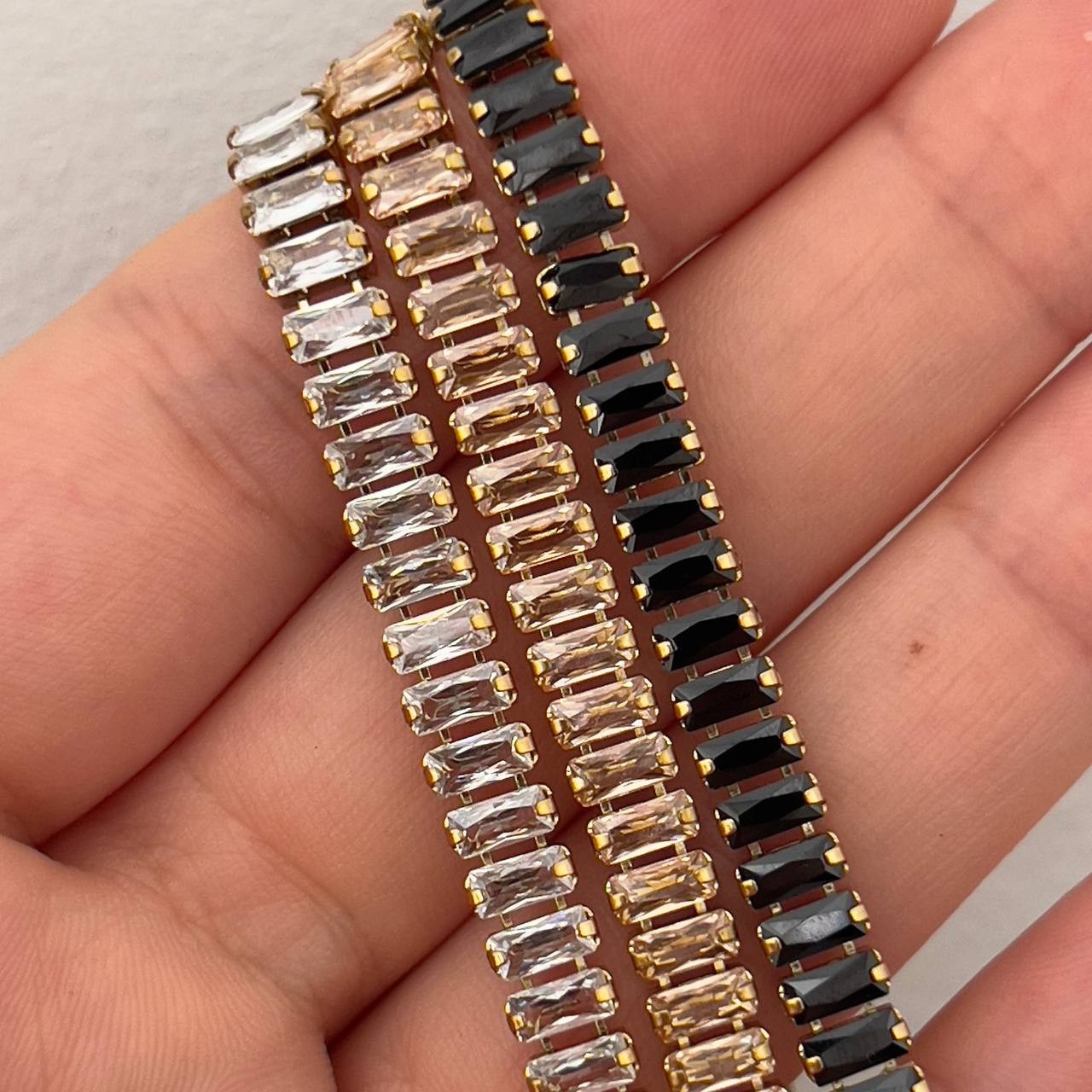 Crystal Baguette Necklace Gold Stainless Steel Women’s Choker