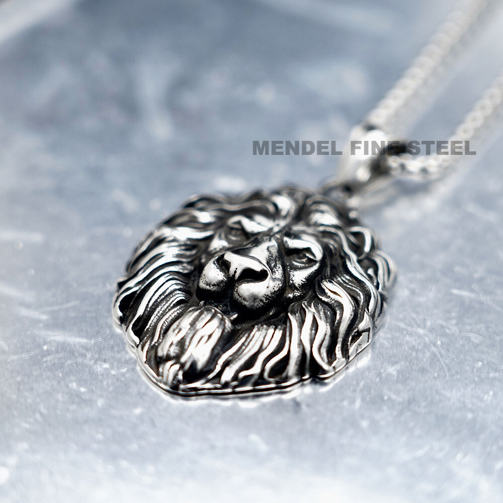 MENDEL Cool Mens Stainless Steel Lion King Head Pendant Necklace Silver For Men