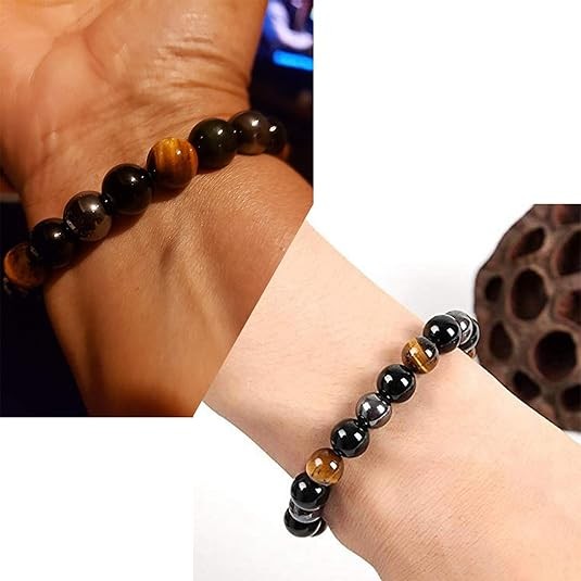 Natural Energy Healing Stretch Bracelet Stone Hematite Tiger Eye for Men Women