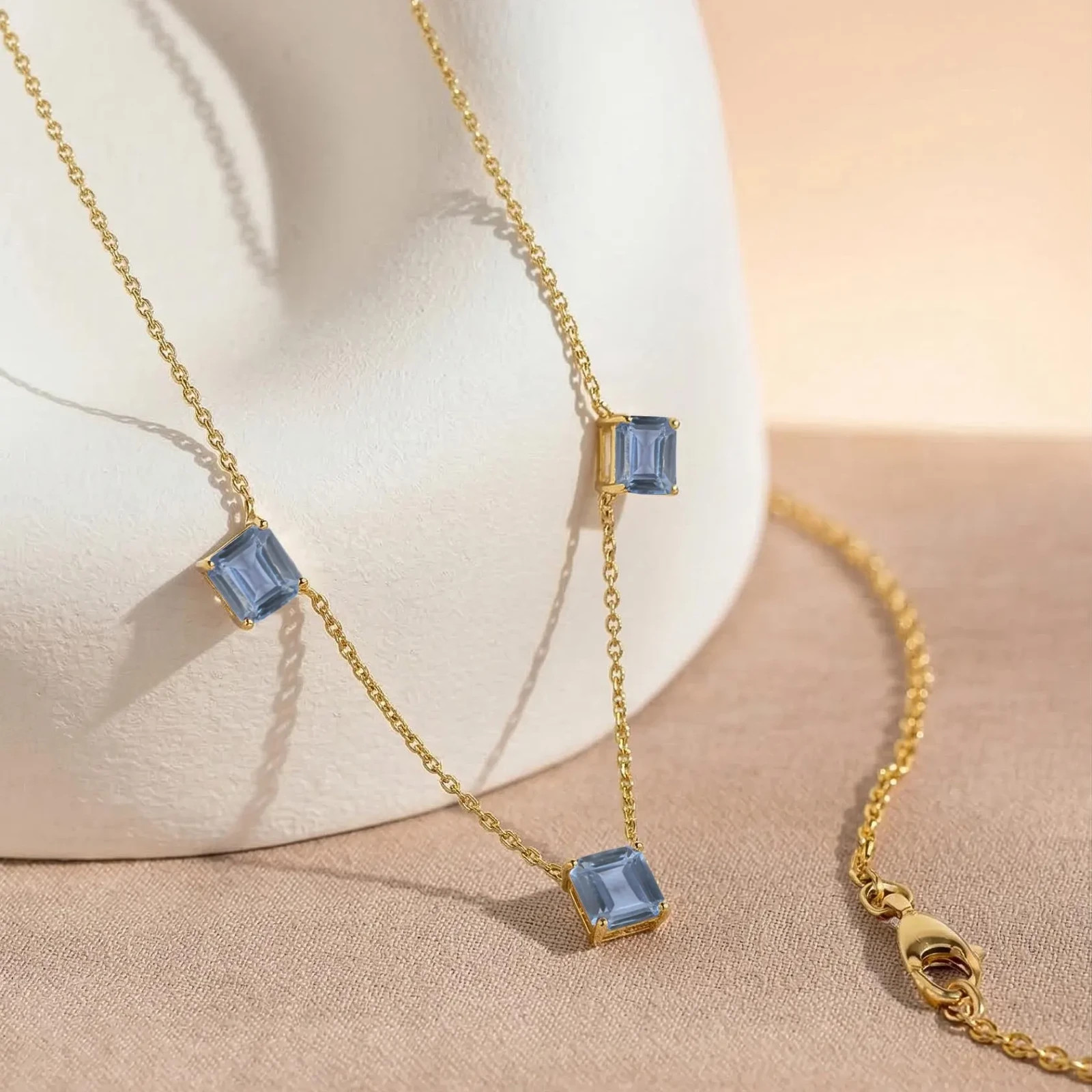 Alexandrite Necklace Gold, Asscher Cut Alexandrite Station Necklace