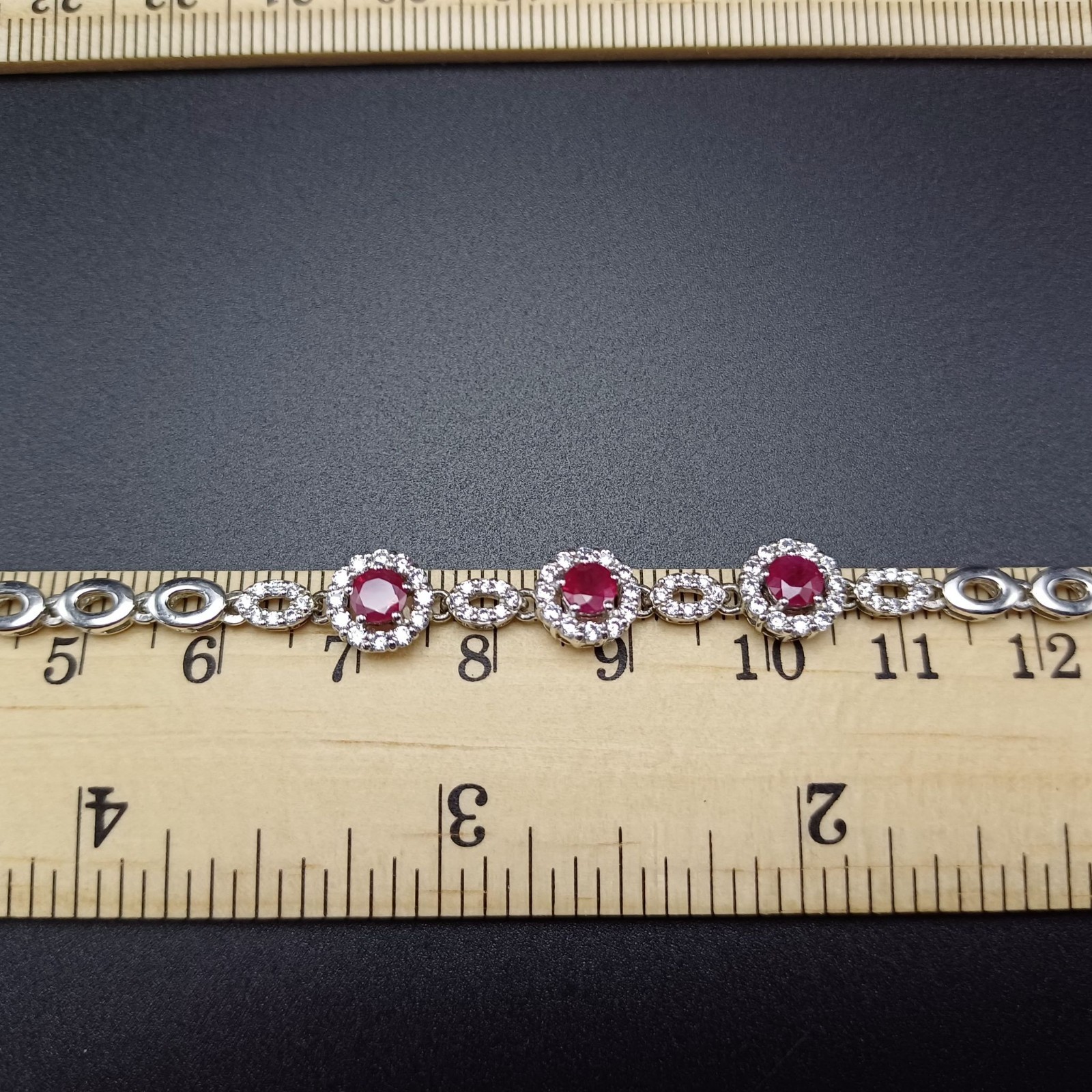 925 Sterling Silver Pink CZ Bracelet Clear Cubic Zirconia Adjustable 7.5-8.5″ 7.