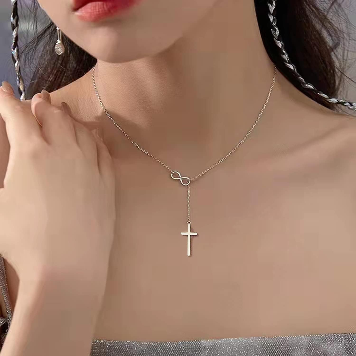Nickel-Free Infinity Cross Necklace with Adjustable Chain – Lightweight Elegance