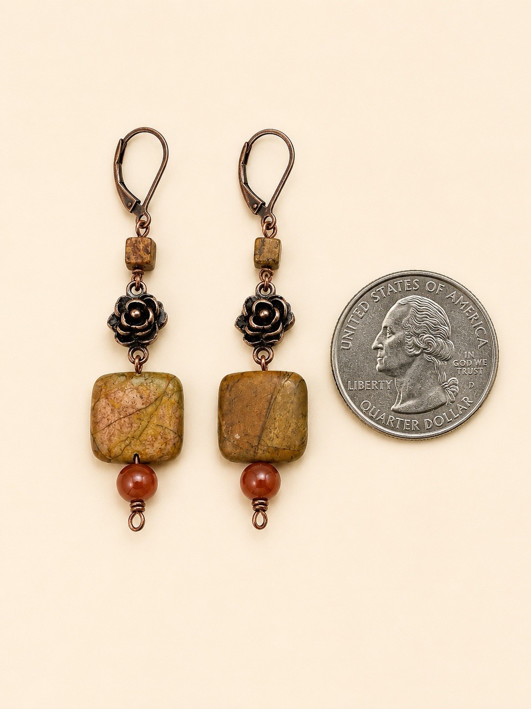 Picasso Jasper And Solid Copper Dangle Earrings 1.75 Drop