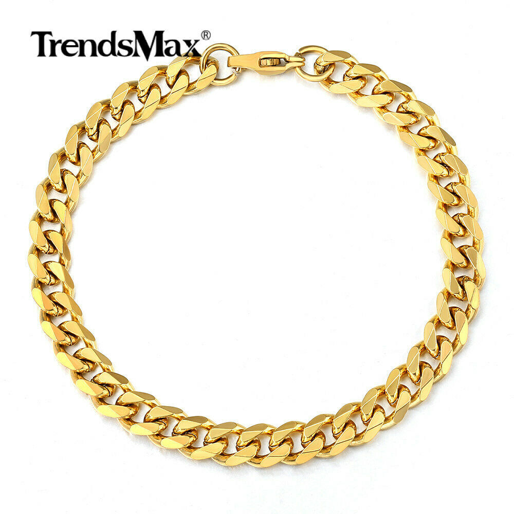 7mm Gold Plated Stainless Steel Bracelet & Necklace Jewelry Set Cuban Curb Chain