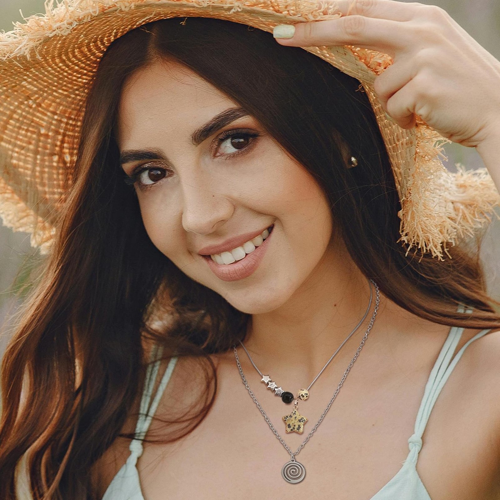 RechicGu Multilayer Y2k Star Necklace Fairy Grunge Bracelets Swirl Set