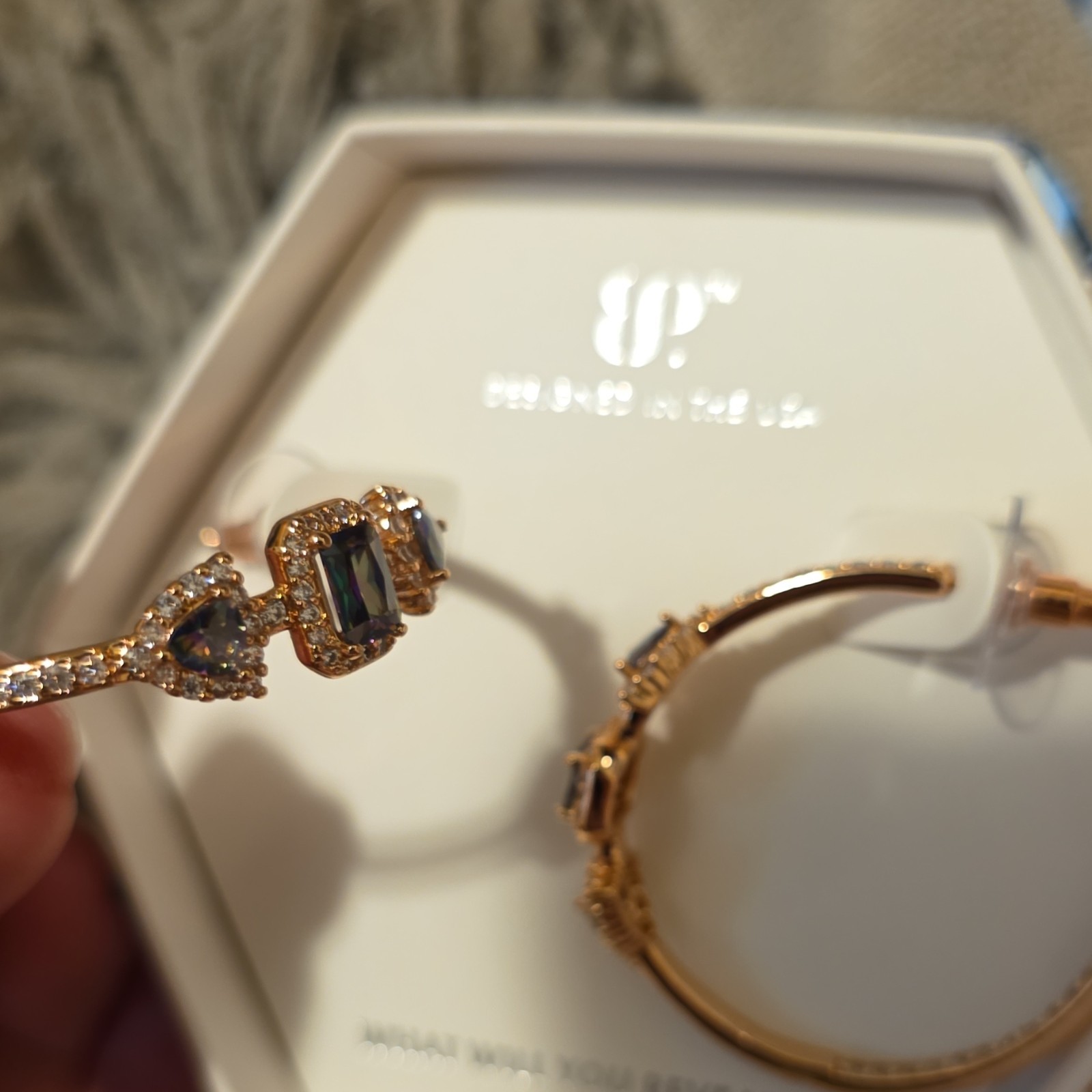 JP Rose Gold Plated Hoop Earrings Lab-Created Alexandrite CZ ER59888