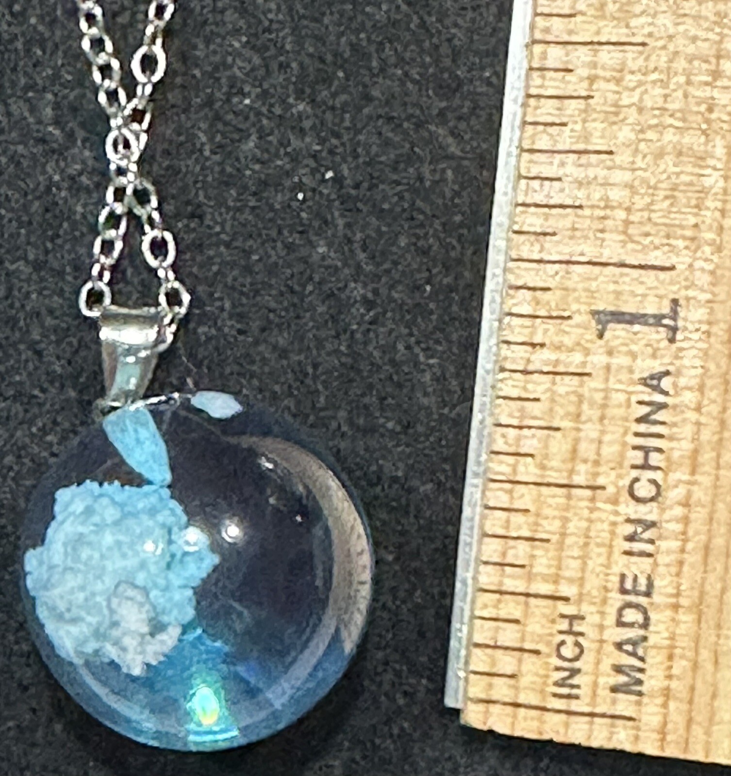Blue Sky White Cloud Necklace Transparent Ball Shape Resin Glass Pendant 20”