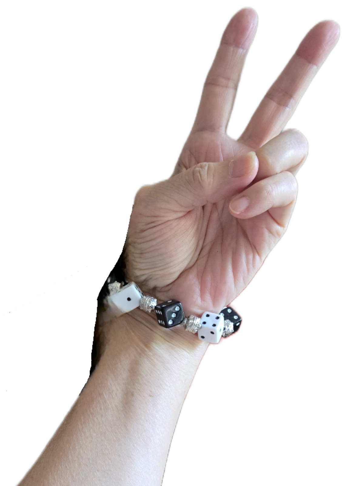 Dice Bracelet Bunco Dice Beaded Stretch Bracelet Handmade Black White for Woman
