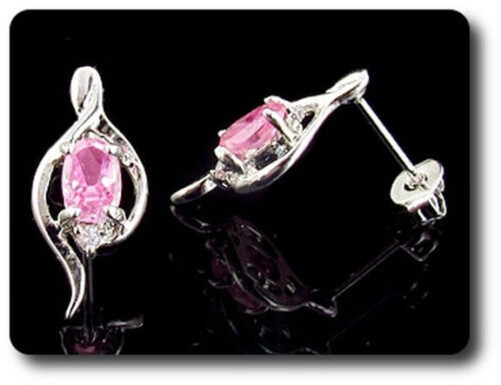 Earrings Pink Sapphire 0 3/32×0 9/32in Gold Plated White 18 K&n