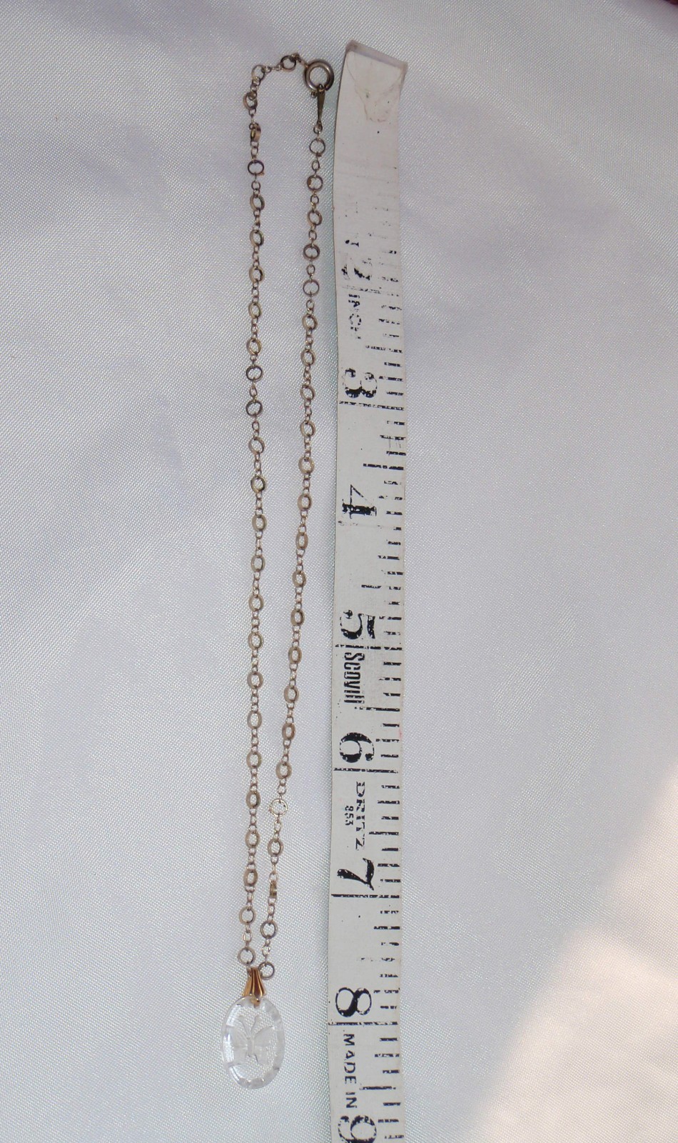 Necklace Frosted Glass Oval Butterfly 15″ Gold Tone Chain Whimsy Fairy MkUltra