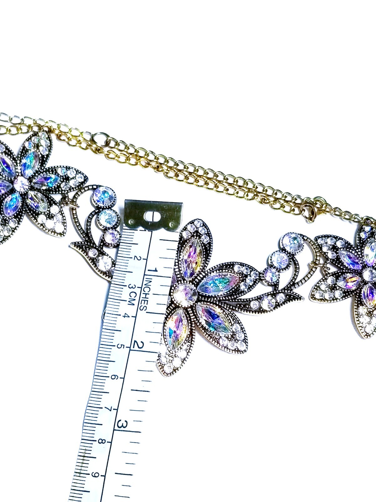 Black Floral Crystal Choker Rhinestone Necklace ONLY Bridal Prom Pageant