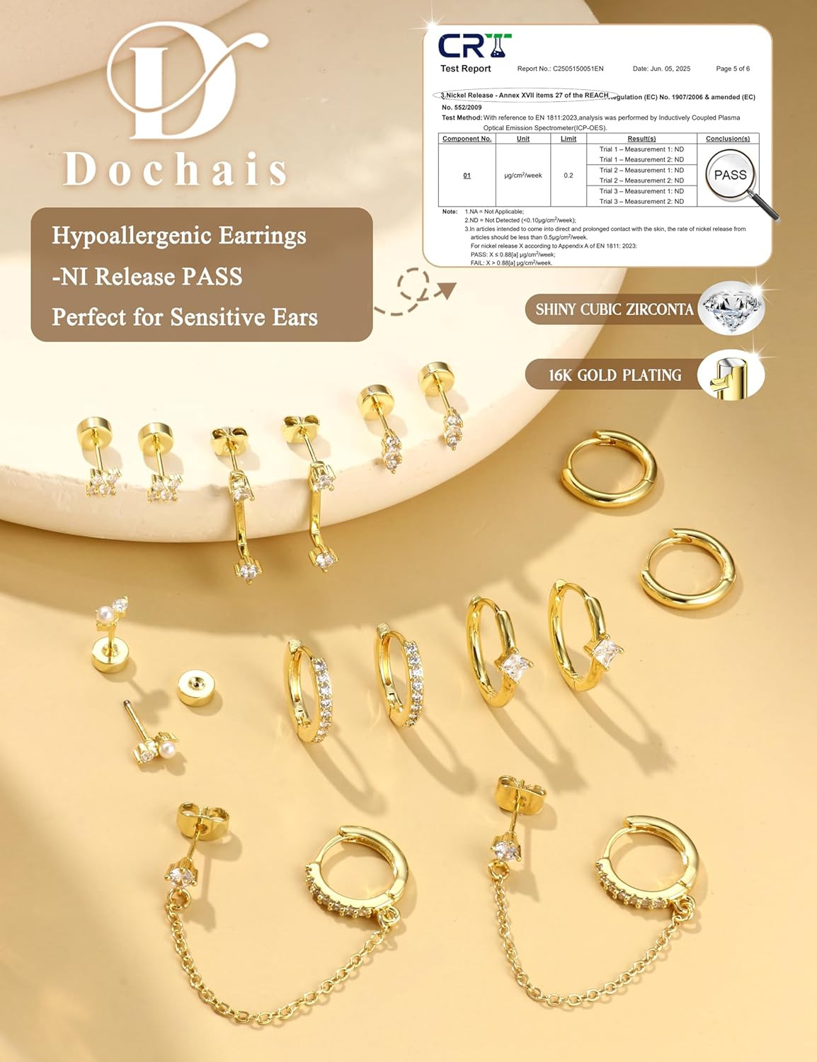 Hypoallergenic Flatback Stud Hoop 14K Gold Plated Earrings Stacks – Surgical Sta