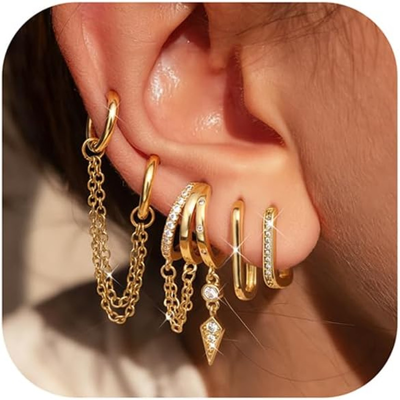 Hypoallergenic Earring Stacks – Non Tarnish 14K Gold Plated Surgical Steel Earri
