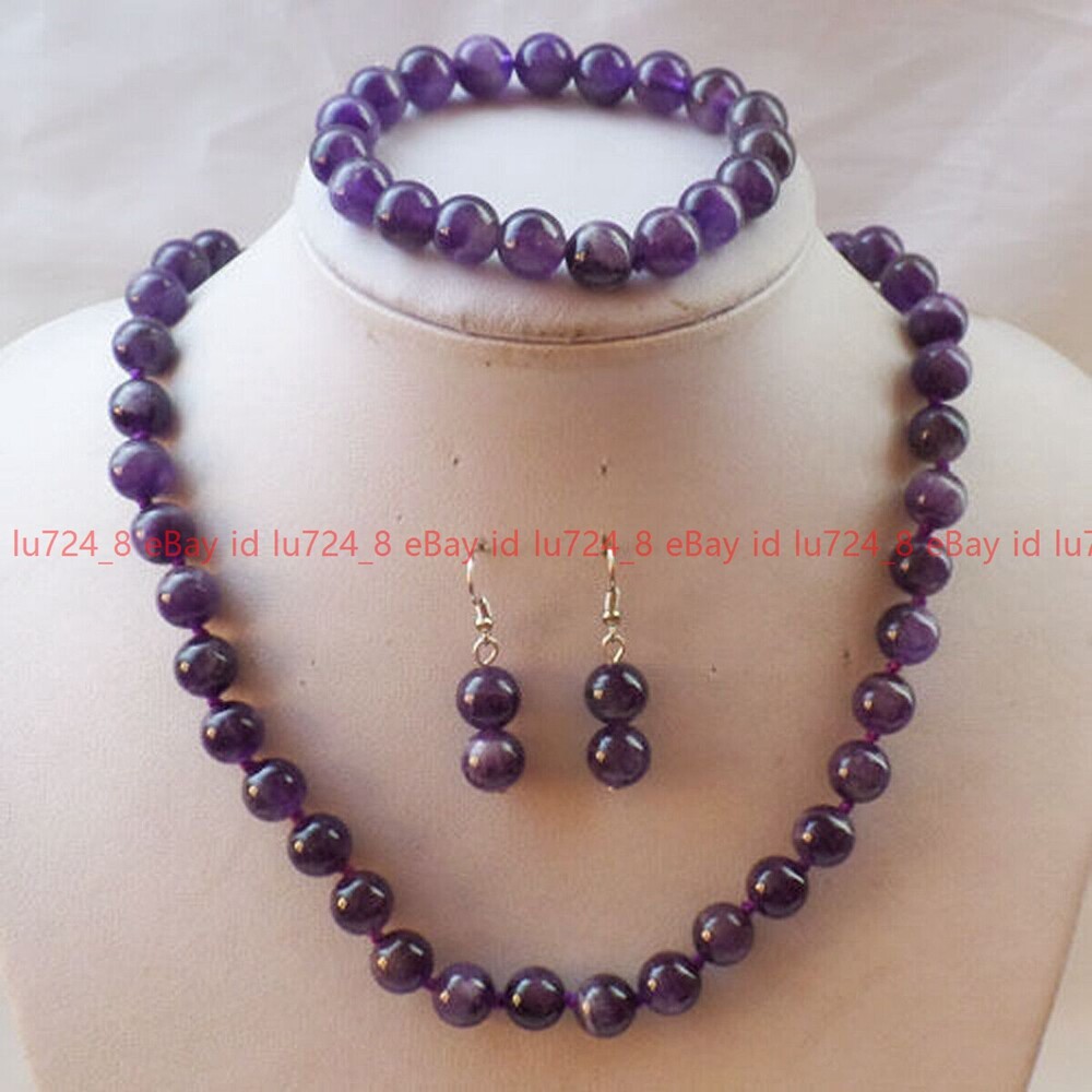 Pretty 10mm Variety of Gemstone Round Beads Necklace Bracelet Earrings Set