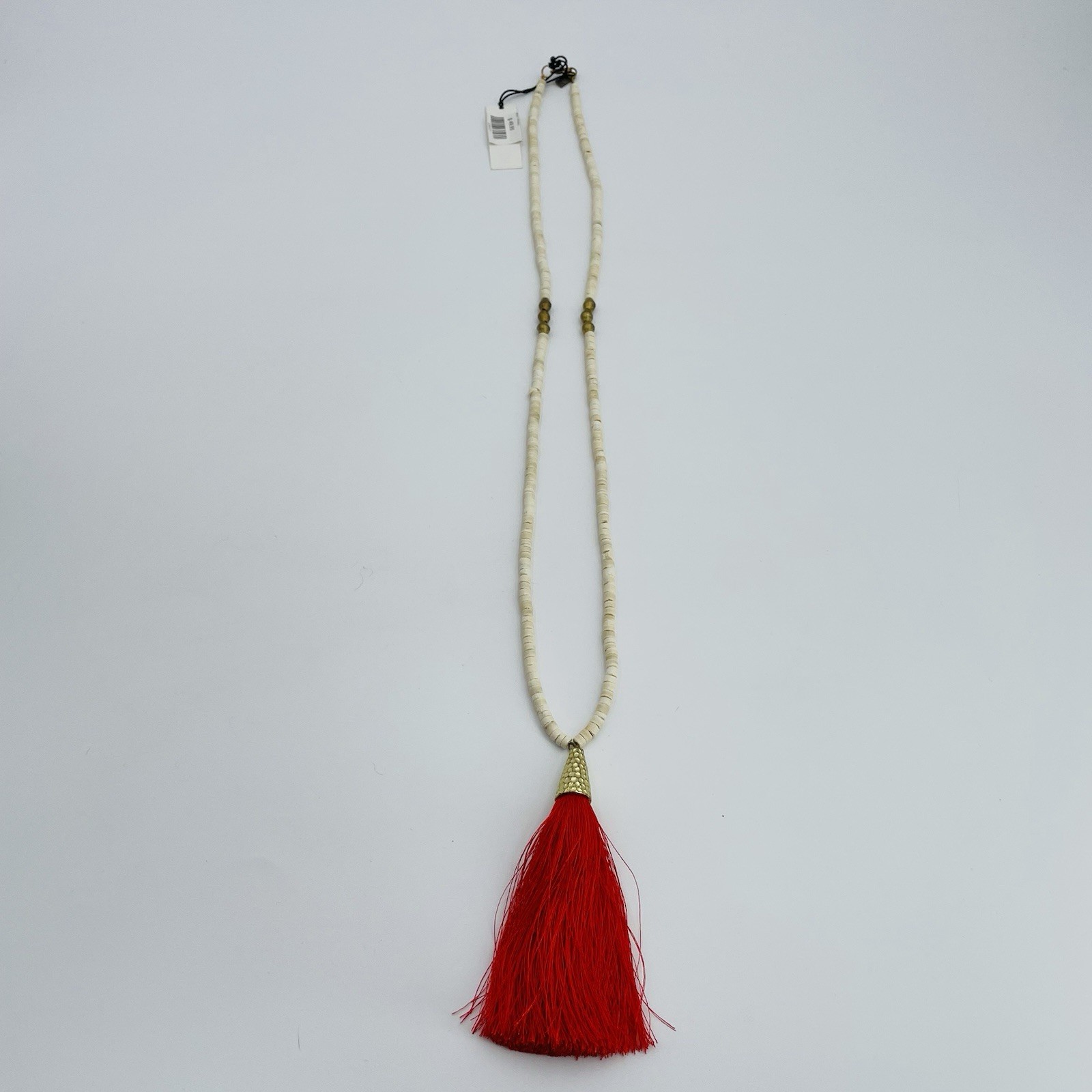 Ink + Alloy Long Boho Wood Beaded Necklace With Red Tassel 23”