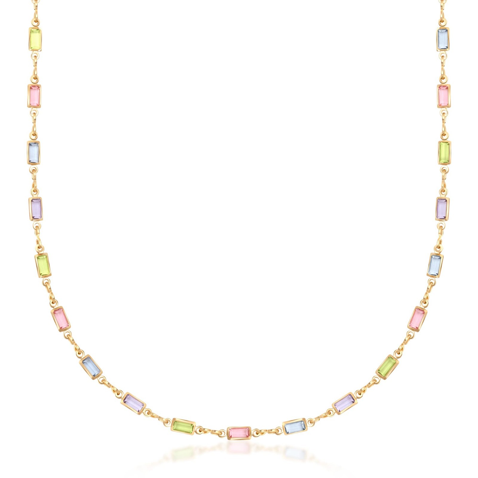 18K Gold Plated Multi-Stone Crystal Baguette Necklace for Women – Handmade in Br