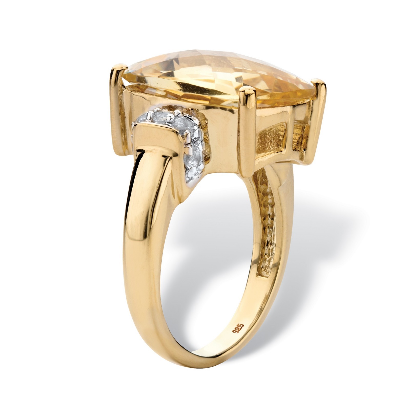 WOMENS 18K GOLD OVER STERLING SILVER CITRINE WHITE TOPAZ RING SIZE 6,7,8,9,10