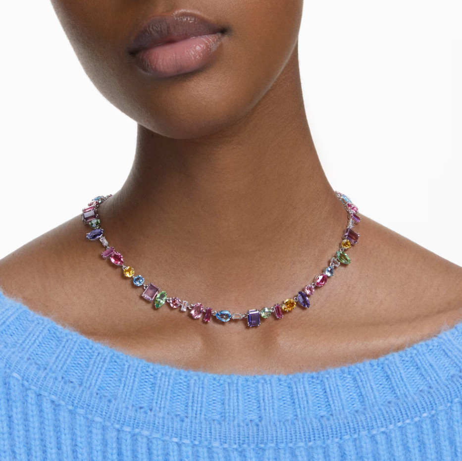 Swarovski Gema necklace Mixed cuts, Multicolored, Rhodium plated 5656397