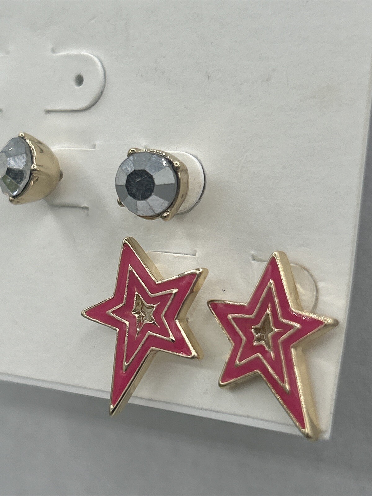 Karl Lagerfeld Paris Post & Stud Earrings, Gold Tone, Pink Stars, 2-Pair Set